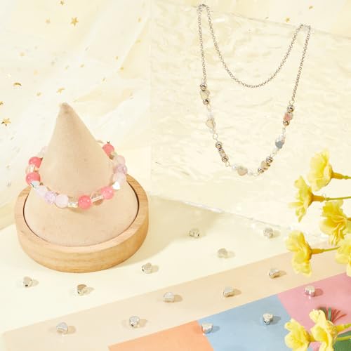 SUNNYCLUE 1 Box 600Pcs Silver Heart Spacer Bead Love Hearts Beads Bulk Plastic Platinum Mother’s Day Smooth Heart Shaped Loose Bead with Small Hole for Bracelet jewellery Making DIY Necklace Earring - Image 4