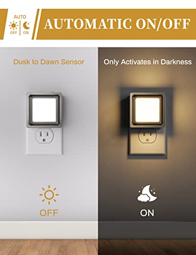 Led Night Light [2Pack], Night Lights Plug Into Wall, Plug In, Dusk To Dawn Sensor, Brushed Nickel, Decorative Nightlight, Adjust Brightness For Bedroom Hallway Kitchen, Soft White 3000K #TOP1