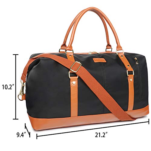 Oflamn Duffle Bag Smooth Nylon Leather Weekender Overnight Travel Carry On Bag (X-Black)