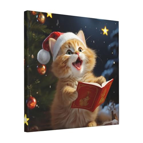 Toile murale moderne chat de Noël pour réchauffer votre foyer