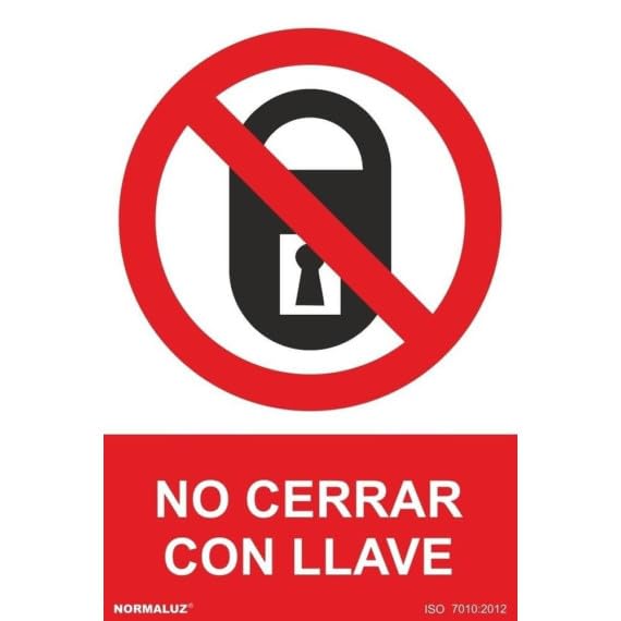 Señal de prohibición No Cerrar Con Llave (texto y pictograma) SEKURECO