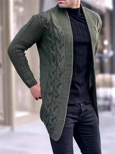 Men's Open Front Chunky Knit Cardigan Sweater Cable Shawl Collar Long Sleeve Sweaters4