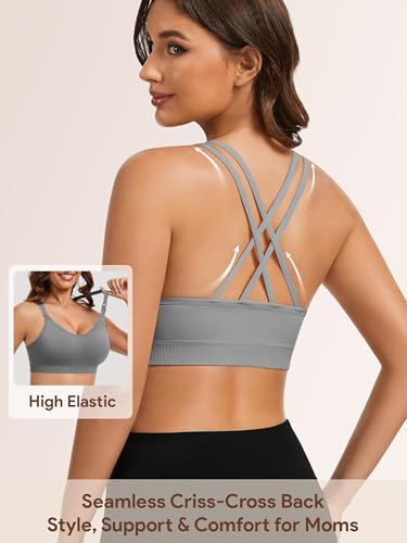 Image of Angelhood Nursing Bras for Breastfeeding, Criss-Cross Back Nursing Sports Bra, Low Impac Support Yoga Maternity Bras
