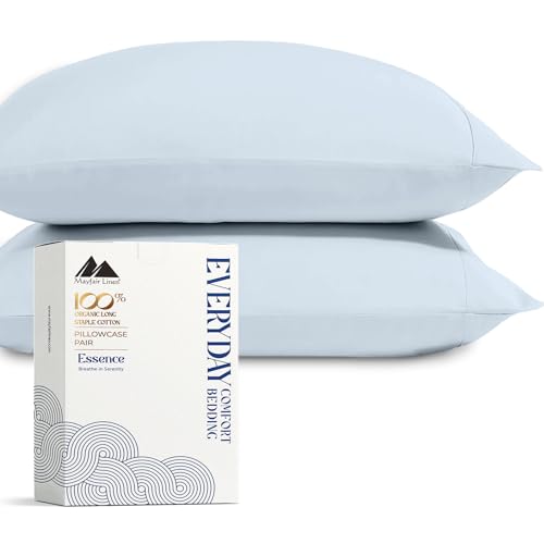 Image of Mayfair Linen Organic Cotton Queen Pillow Cases Set of 2, Soft, Light Blue