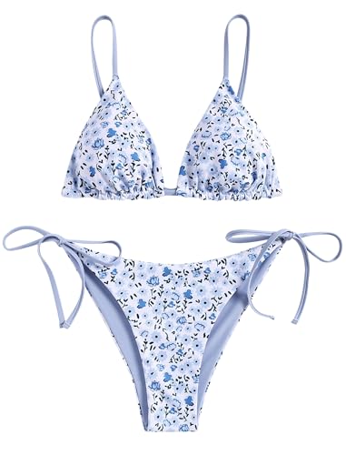 Image of ZAFUL Women's Triangle Bikini Floral String Bikini Set Two Piece Swimsuit Bathing Suits