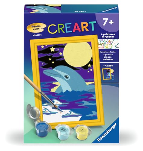Ravensburger - CreArt Kids 8x12 cm - Numéro d'art - Bébé Dauphin - Kit de Peinture par numéros - Dès 7 Ans - 25993
