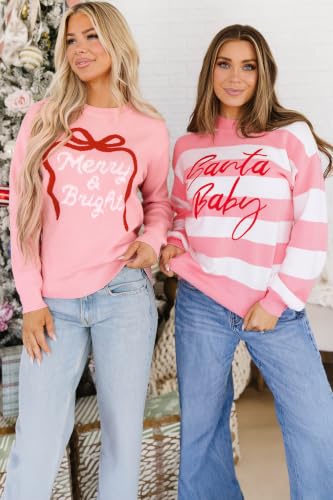 Image of LEMAFER Women 2026 Merry Christmas Round Neck Sequin Letters Sweater Casual Solid Slogan Long Sleeve Pullover Sweatshirt Tops