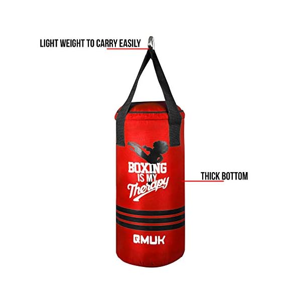 QMUK-Kids-Punching-Bag-with-Free-Gloves-for-Kickboxing-MMA-Punching-Bag-Training-Muay-Thai-Sparring-Karate-Taekwondo-Exercise-and-Fitness-50-cm-UNFILLED MatArts Punching Bag for Kids Boxing MMA BJJ Jiu Jitsu Taekwondo Muay Thai Kickboxing Karate Home Gym Training and Fitness Workout Kids Punching Bag 50cm (Red) – UNFILLED