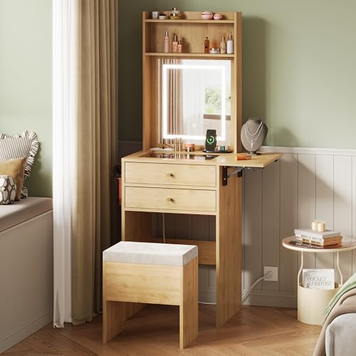 WLIVE Small Vanity Desk with Mirror and Lights, Dressing Table