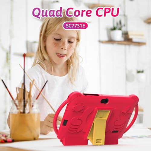 Image of 2026 Tablet for Kids, Android 12 Kids Tablets 7 inch, 4+32GB ROM(1TB Expand), Toddler Tablet with Parental Control, BT, WiFi, Dual Camera, Shockproof Case, Kids APP Preinstalled, Education(Red)