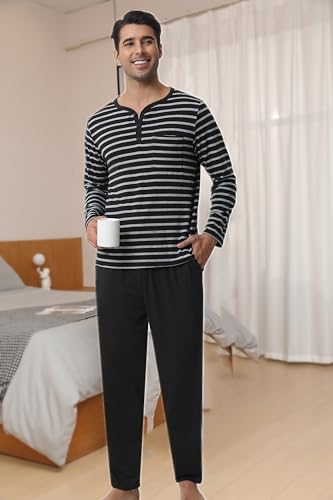 Men’s Pyjama Loungewear Sets Comfy Lounge Nightwear Long Sleeve Cotton Pocket Tops Plaid Pants2