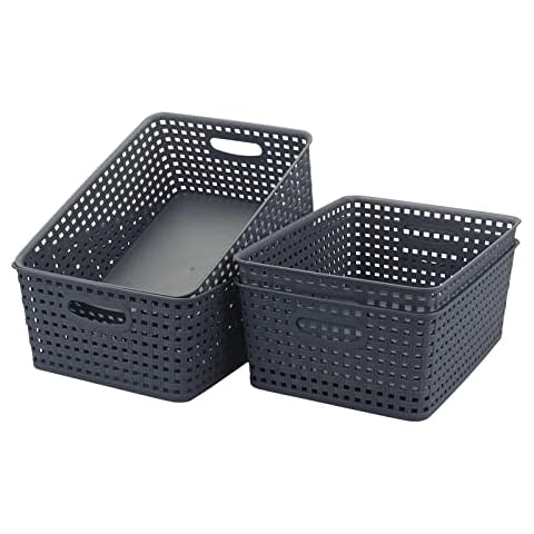 CadineUS 4-Pack Plastic Storage Baskets, Clear Open Storage Bins, Organizing Bins Cover