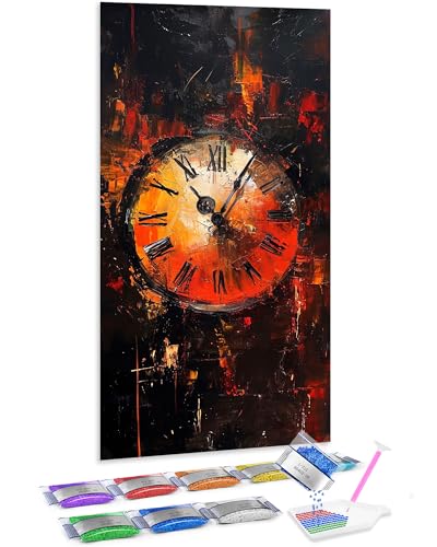 Kit Broderie Diamant Complet Jumpdot Horloges 70x40 cm Toile Grand Format pour Décoration Salon