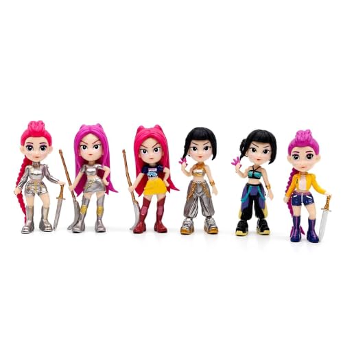 Image of Awestuffs K-POP Demon Action Figures Set of 6 | K-Pop Style Dolls with Unique Outfits & Hair, Desk Decor Figurines, Collectible Toy Set