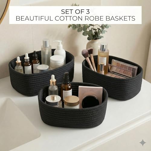 Image of Jute Basket For Storage Handcrafted Woven Basket For Home Decore, Multi Purpose Bag With Lids For Living Room Office And Kitchen Vegetable And Fruits (black 3 set)