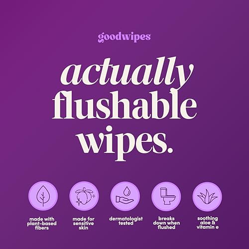 Image of goodwipes Flushable Wipes for Women - Lavender Individually Wrapped Travel Butt Wipes To Go, Mini Purse & Festival Essentials for Adults, pH Balanced for Feminine Hygiene, 32 Count (1 Pack)