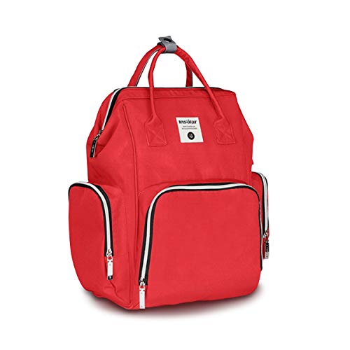 SONARIN Premium Baby Nappy Changing Backpack with Stroller Strap,Wet Wipes Box,Diaper Bag,Travel Backpack Organizer with Bottle Insulated Bags,Waterproof, Large Capacity,Stylish,Durable(Red)