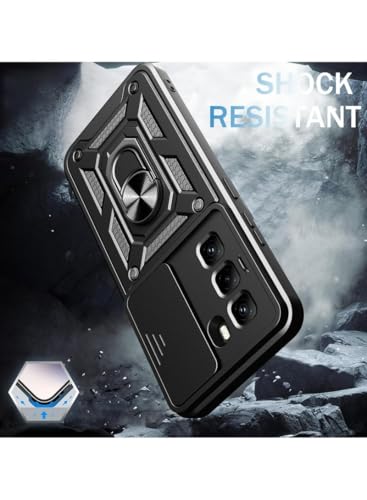 Image of Spazy Case Infinix Hot 60 Back Cover | Heavy Duty Hybrid Case with 360 Degree Rotating Finger Ring Holder + Slider Shutter Camera Protection Case for Infinix Hot 60 - Black