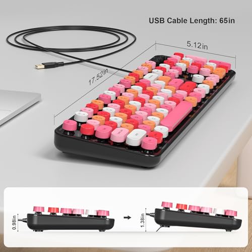 Image of MOFII Computer Keyboards Wired, Plug Play USB Full Size Typewriter Keyboard, Cute Colorful Aesthetic Keyboard with Foldable Stands for Windows PC Laptop (Black Colorful)