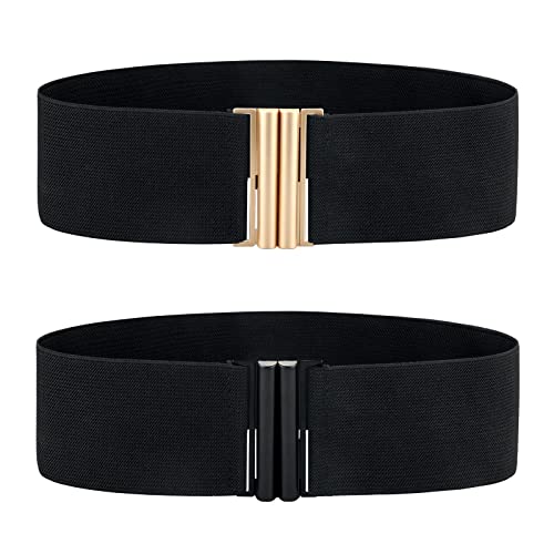 2 Pack Women's Wide Elastic Belt, Black Vintage Stretch Cinch Waist Belt