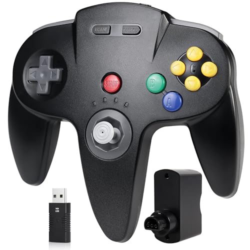 Image of 2.4 GHz Wireless N64 Switch Online Controller, USB & N64 Receiver, Compatible with Windows PC Laptop iOS Mac Raspberry Pi, N64 / Switch Online /NSO - (Rechargeable) (Plug and Play) Black