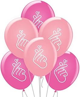 (6 Pack) 12 Inch Latex Balloons Korean Finger Heart Symbol Kpop Merchandise For Birthday, Party, Wedding, K-Pop Concert, Pink