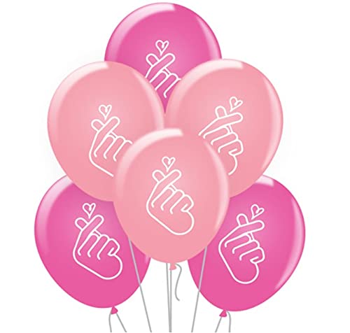 (6 Pack) 12 Inch Latex Balloons Korean Finger Heart Symbol Kpop Merchandise For Birthday, Party, Wedding, K-Pop Concert, Pink #TOP5