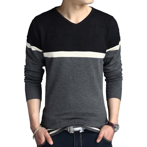 Mens Pullovers Sweater Tops V Neck V Neck Slim Fit Knitted Sweaters for Men Long Sleeve Pullover Bottoming Sweater