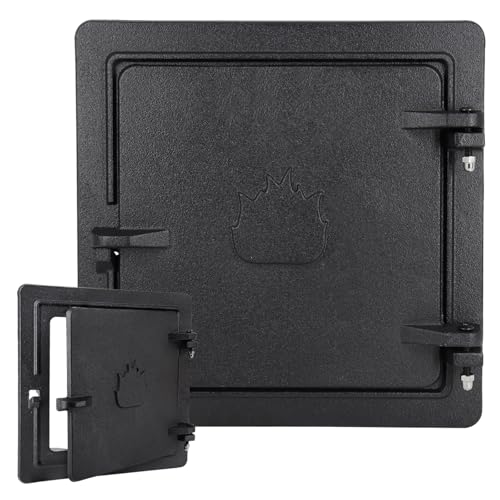 Hiorucet Cast Iron Door Fireplace Chimney Cleanout Door for Indoor Outdoor Wall Chimney, 8 by 8 Inch Fireplace Ash Dump Door, Comes with Screws for Easy Closure, Isolating Smoke and Dust