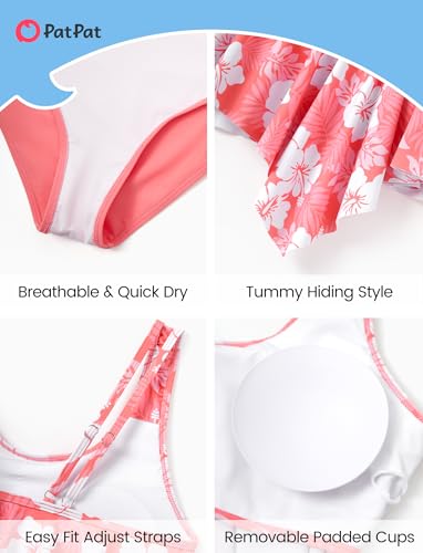 Image of PATPAT Family Matching Swimsuits Two Piece Hawaiian Tropical Beach Bikini and Swim Trunks Set Mommy and Me Bathing Suits