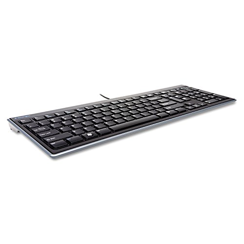 Image of Kensington Slim Type Wired Keyboard (K72357USA),Black | Low-profile slim keys, USB wired connection, quiet typing for office or home