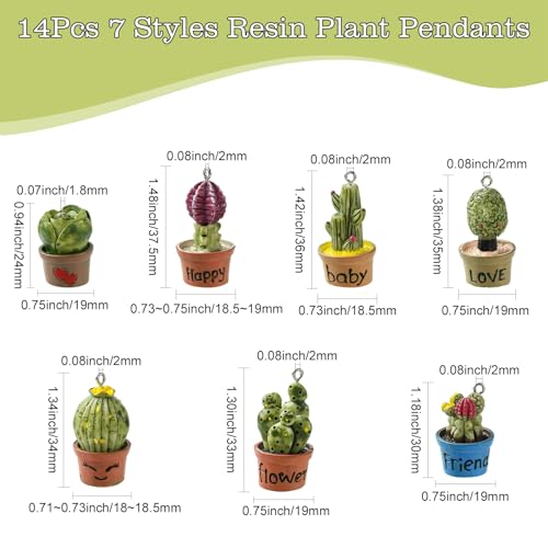 Stiesy 14Pcs 7 Styles Cactus Charms Resin Cactus Pot Pendants Charms 3D Potted Plants Dangle Charms for Jewellry Making DIY Bracelet Crafting - Image 2