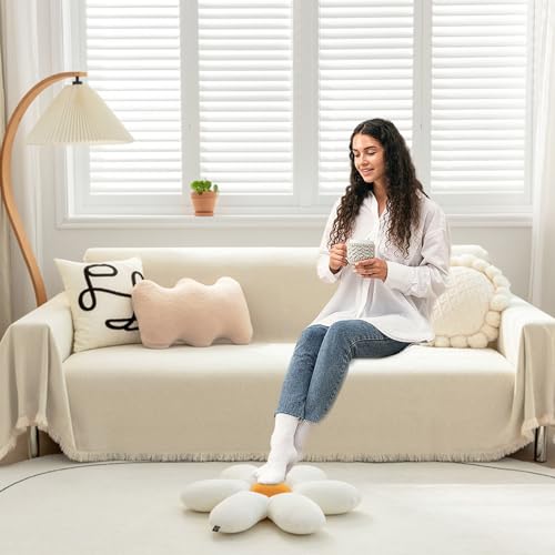Manta sofá de diseño sencillo multifuncional con tejido súper suave beige 3