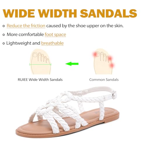 Image of Ruiee Wide Width Sandals for Women, Summer Flat Slides Casual Braided Wide Feet Sandal Comfort Slip on Sandals Open Toe Beach Shoes for Women.