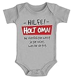 MoonWorks® Baby Body Hilfe - Holt Oma Sprüche lustig Bio-Baumwolle Jungen & Mädchen grau 3-6 Monate