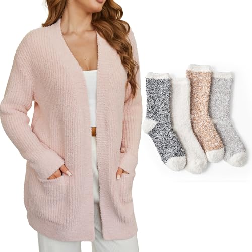 Snuggle Sac Pink Cardigan S Size& Fuzzy Socks Set