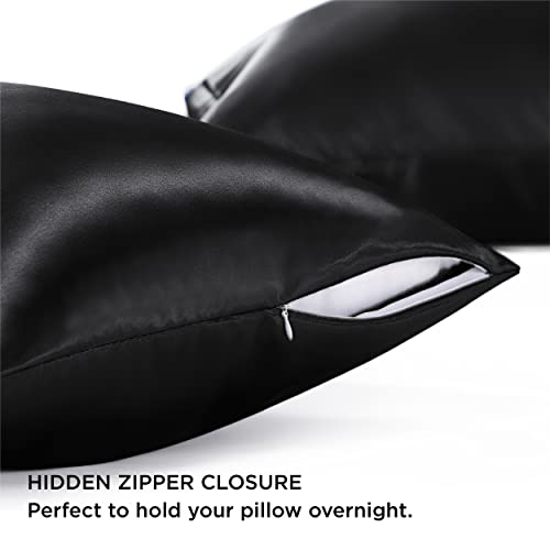 Image of Bedsure Satin Pillowcase with Zipper,King Pillow Cases Set of 2 | Similar to Silk Pillow Cases 2 Pack, Silky & Soft Pillow Cover for Hair and Skin, Gifts for Women Men, Black, 20x36 Inches