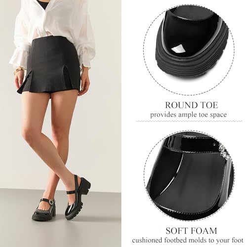 CouieCuies Black Mary Jane Shoes Women Heels Formal Dress Shoes Chunky Heel Round Toe Platform Pumps Cute Casual Pumps3
