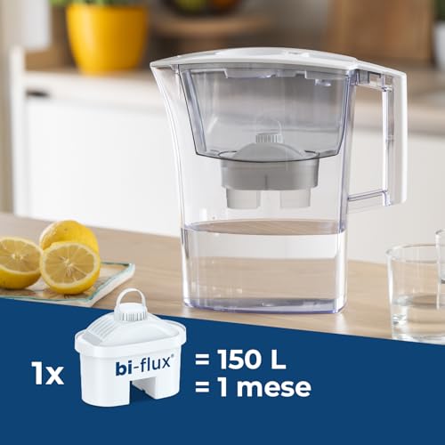 Laica Prime Line Caraffa Filtrante Acqua E 1 Cartuccia Filtrante Acqua Bi-Flux 30 Giorni - Caraffa Filtrante Prime Elegance con Coperchio A Riempimento Rapido, capacità Totale 3 L, Acqua Filtrata 2 L - 2