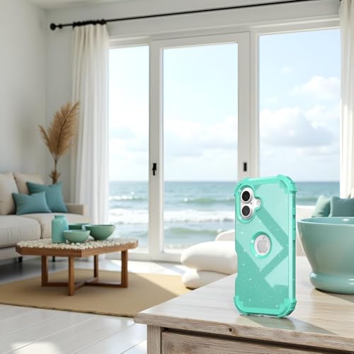 Coque iPhone cyan pailleté antichoc 3 en 1 avec protection écran