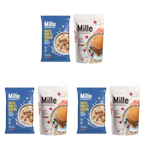 Image of Mille Zero Added Sugar Breakfast Combo | Millet and Oats & Classic Pancake | Instant Multigrain High Protein Breakfast Cereal | Pack of 6 | 500 + 250g