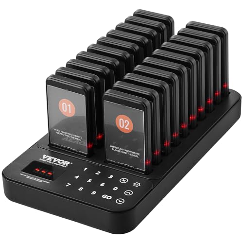 VEVOR Restaurant Pager System,Touch Screen Keyboad Wireless Long Range Lineup Waiting Queue Signal, Guest Customer Calling Beepers with Vibration &amp; Flashing, 20 Buzzers