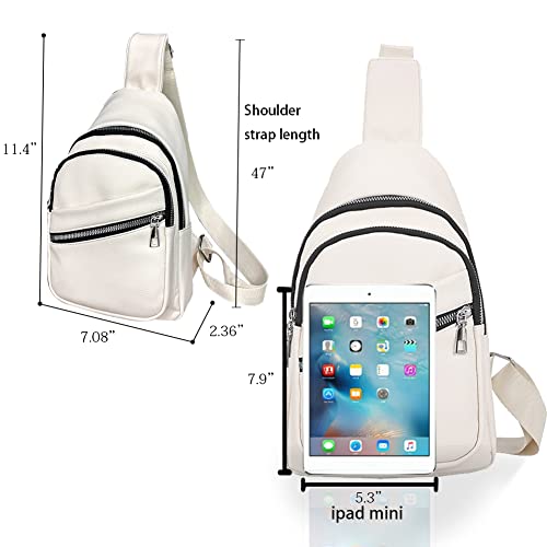 Sunwel Fashion Unisex Lightweight Sling Bag 4 Zipper Pockets Casual Daypack Small Crossbody For Women Men (Off White) #TOP4