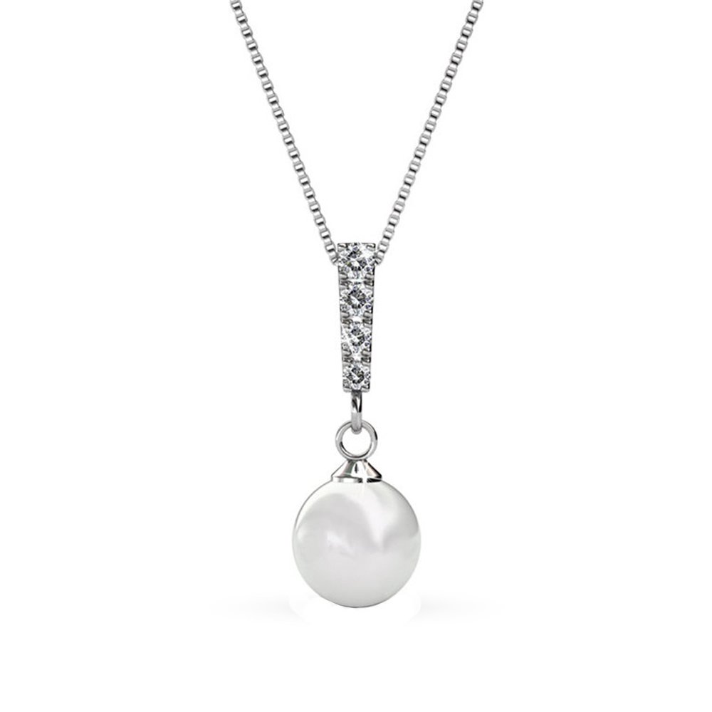 Cate & Chloe Gabrielle 18k White Gold Pearl Cluster Pendant Necklace with Crystals, Beautiful Simulated Pearl Necklaces w/Round Cut Diamond Crystals, Wedding Anniversary Necklace