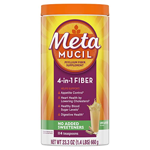 Metamucil Fiber 4-in-1 Psyllium Fiber Supplement Sugar Free Powder Unflavored Drink 114 Servings (Packaging May Vary)