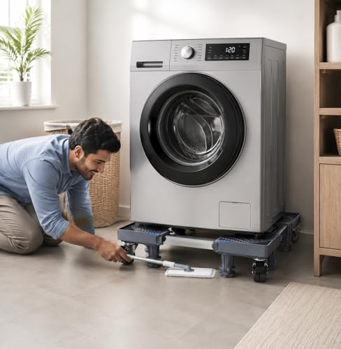 Image of Taggy Washing Machine Stand for Front Load & Top Load Machines | Adjustable Heavy Duty Fridge Stand with Wheels & Anti-Vibration Feet | Rust Resistant Trolley Base | Easy Cleaning | 1 Year Warranty