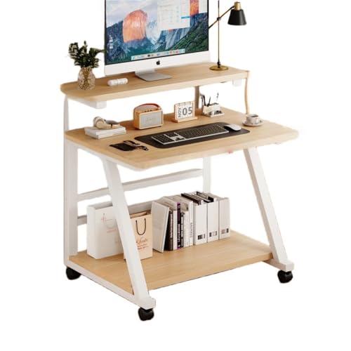 JoFist勉強机 パソコンデスク モニター台付き 棚付きデスク 収納 組立簡単 テレワークデスク コンパクト オフィスデスク おしゃれ 在宅勤務 仕事用 (80*50*90cm,ホワイトフレーム+オリジナルウッドカラー)