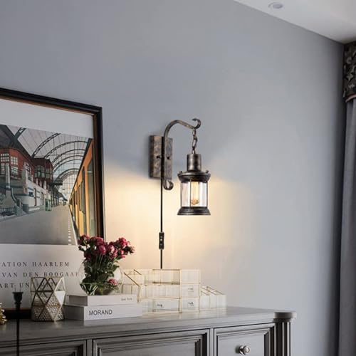 Aplique de pared vintage E27 con enchufe cable e interruptor para salón rústico