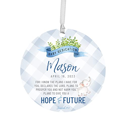 LifeSong Milestones Personalized Baby Dedication Round Hanging Ornament Ideas to Celebrate Life's Precious Moments for Newborn Baby Boy and Girl 3.75 inches