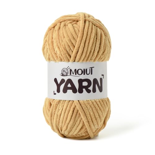 Image of Fluffy Chenille Yarn for Crocheting, Chunky Velvet Yarns for Crochet Amigurumi, Baby Yarn for Crocheting Soft Blanket, 87.4yds /3.5 oz Bulky Yarns for Crafts /Hats /Shoes /Socks (Khaki)